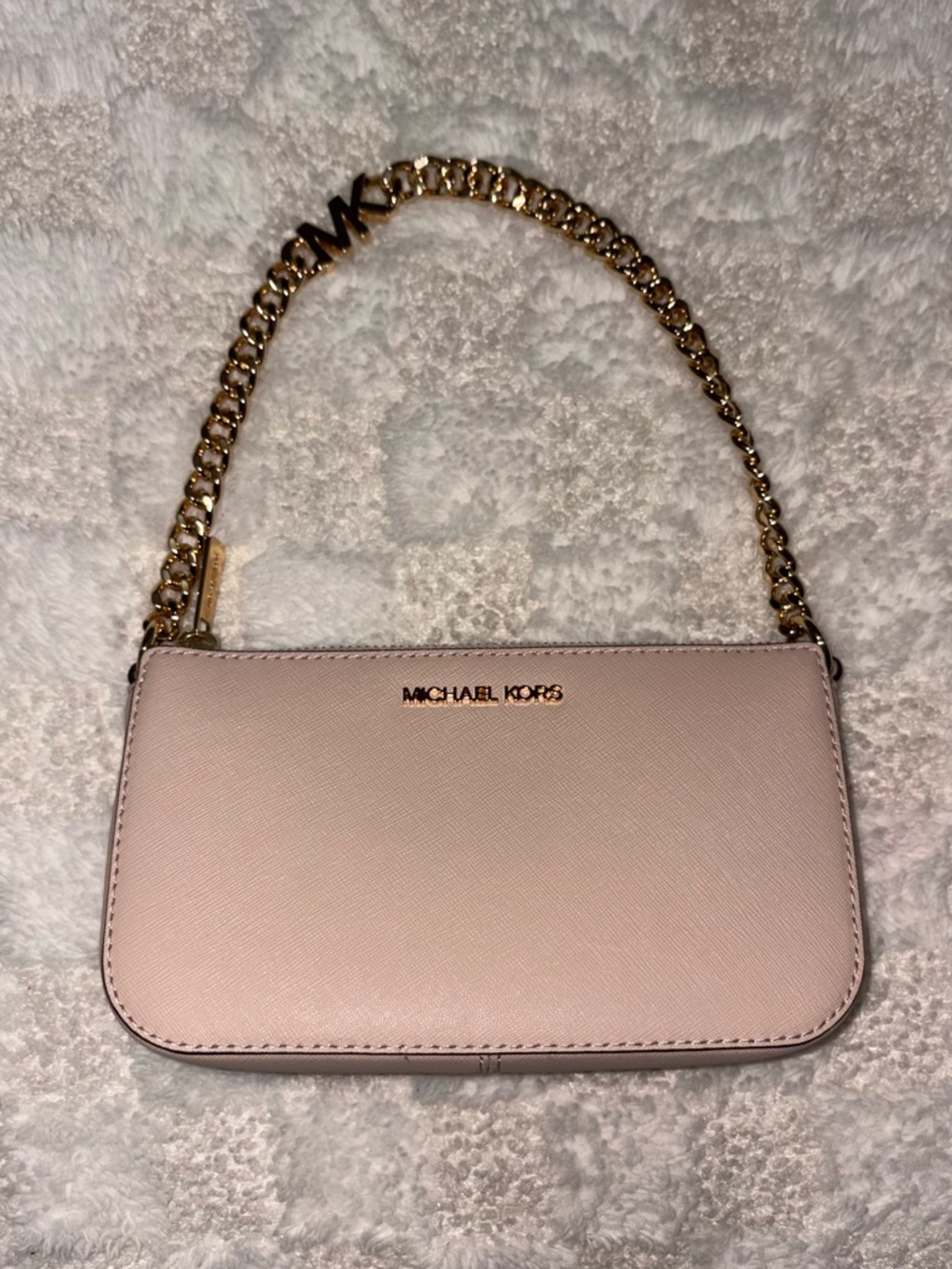 Michael Kors Jet Set Small Logo Chain Pochette Soft Pink Saffiano Leather